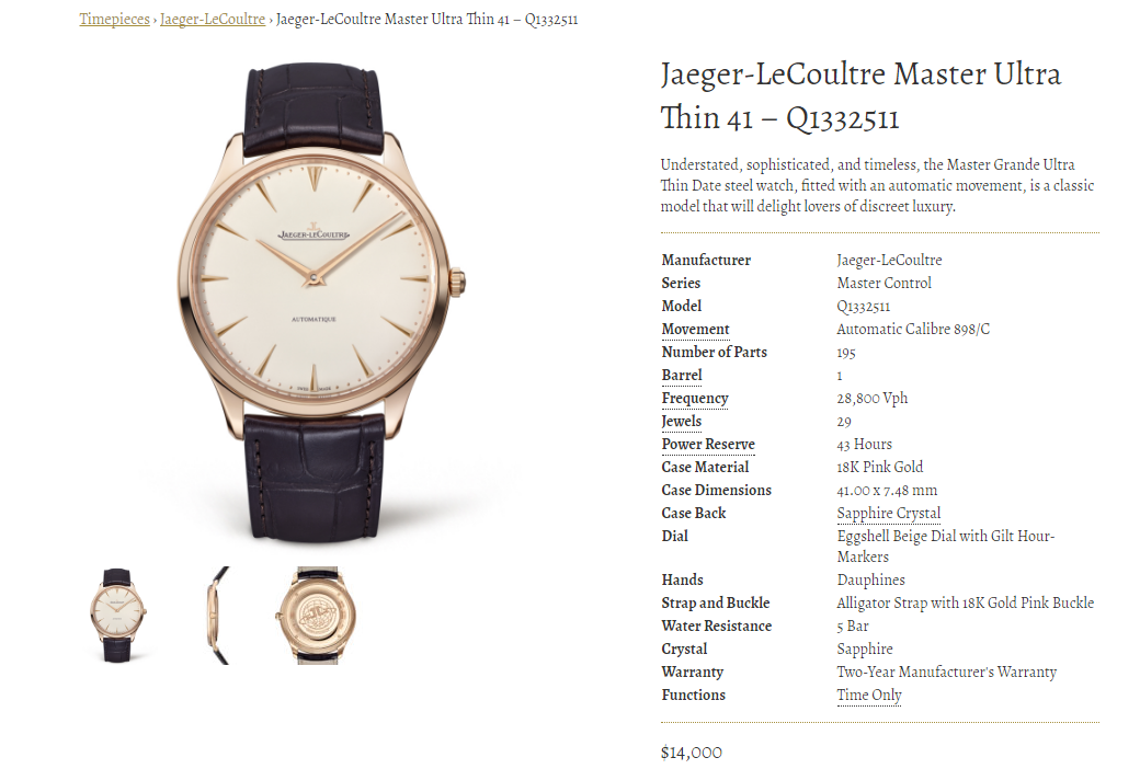 Đồng hồ Jaeger Le Coultre Master Ultra Thin 170.2.37