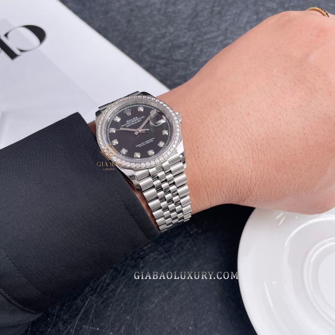 Đồng Hồ Rolex Datejust 36 126284RBR Mặt Số Đen Nạm Kim Cương