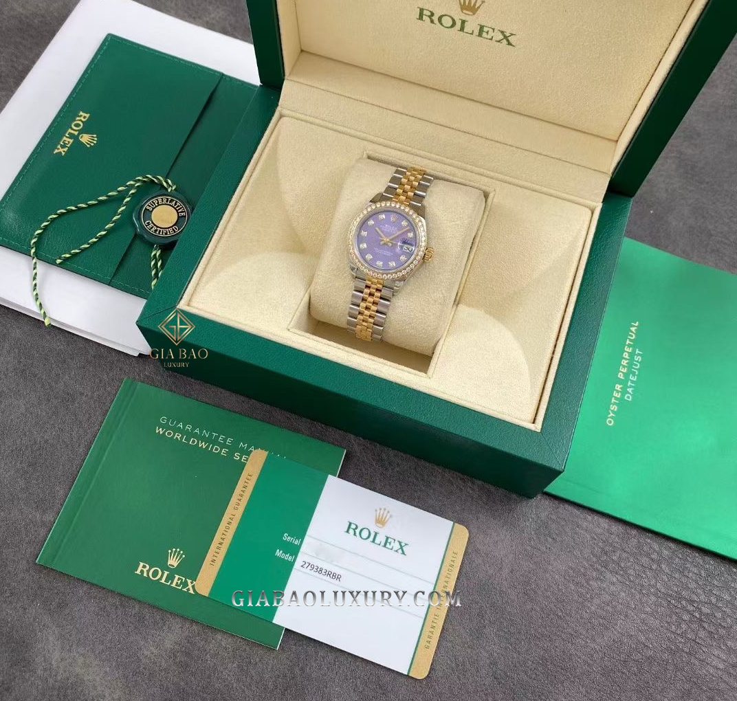 Đồng Hồ Rolex Lady-Datejust 28 279383RBR Mặt Số Chải Tia Tím