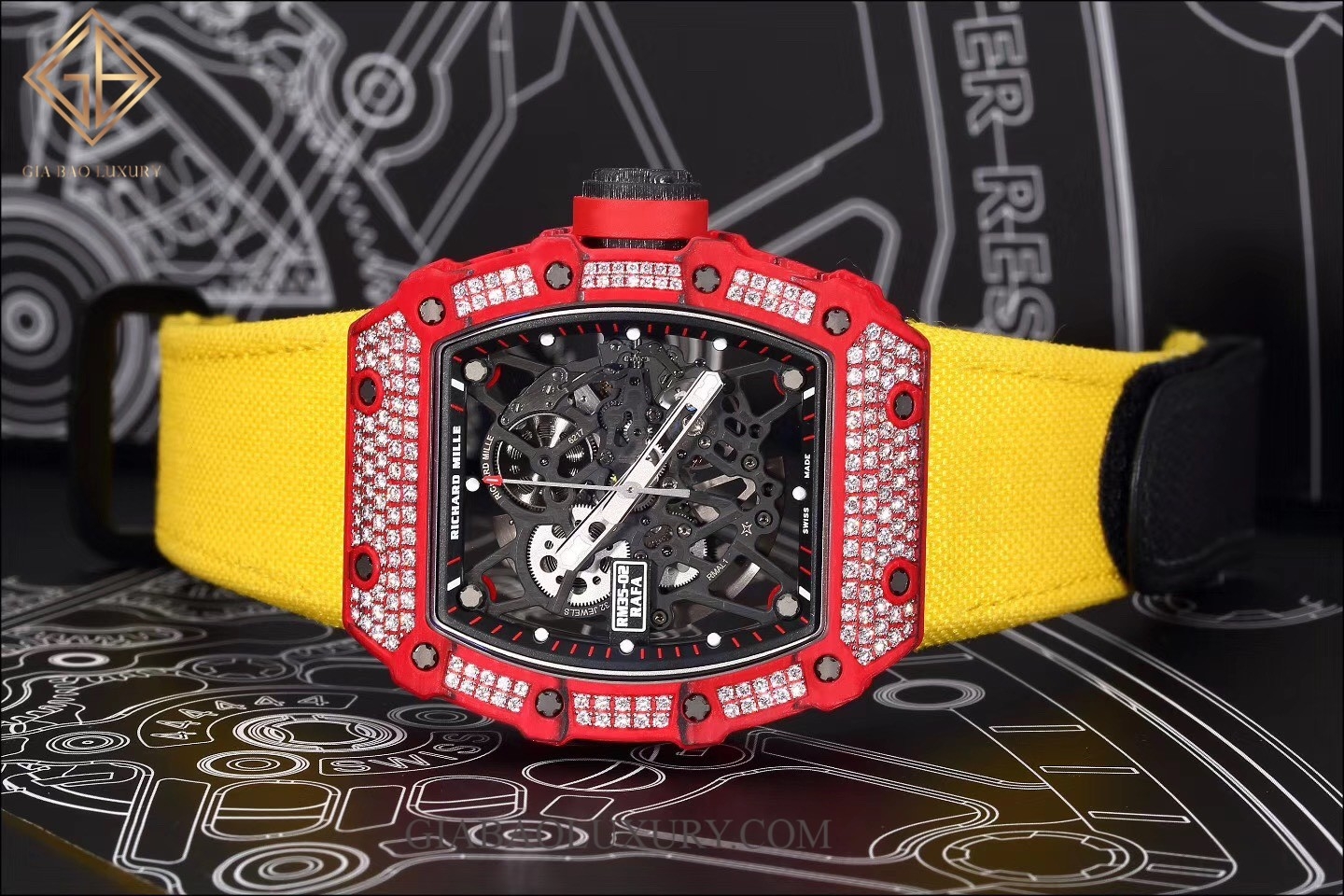 Đồng Hồ Richard Mille RM 35-02 Carbon Đỏ Đính Kim Cương