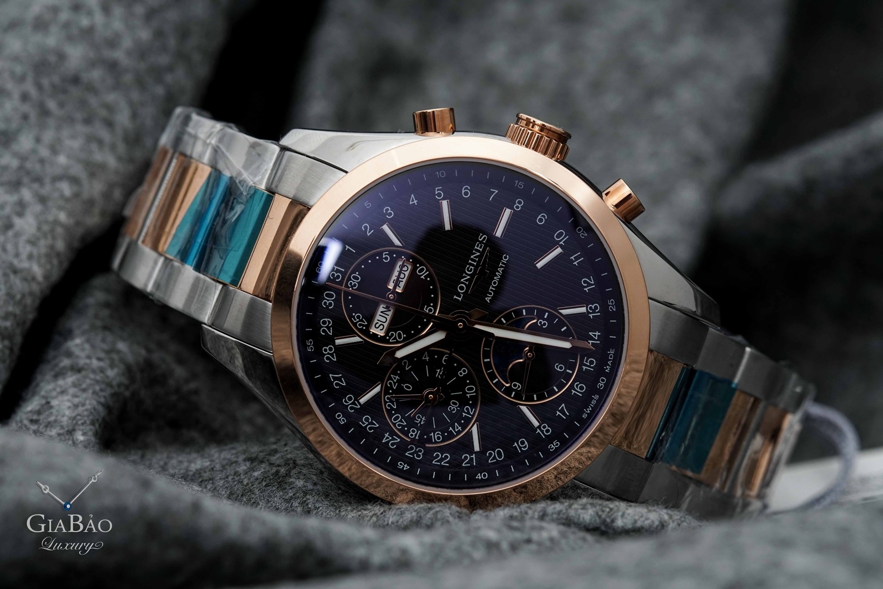 Đồng Hồ Longines Conquest Chronograph Moonphase Mặt Đen