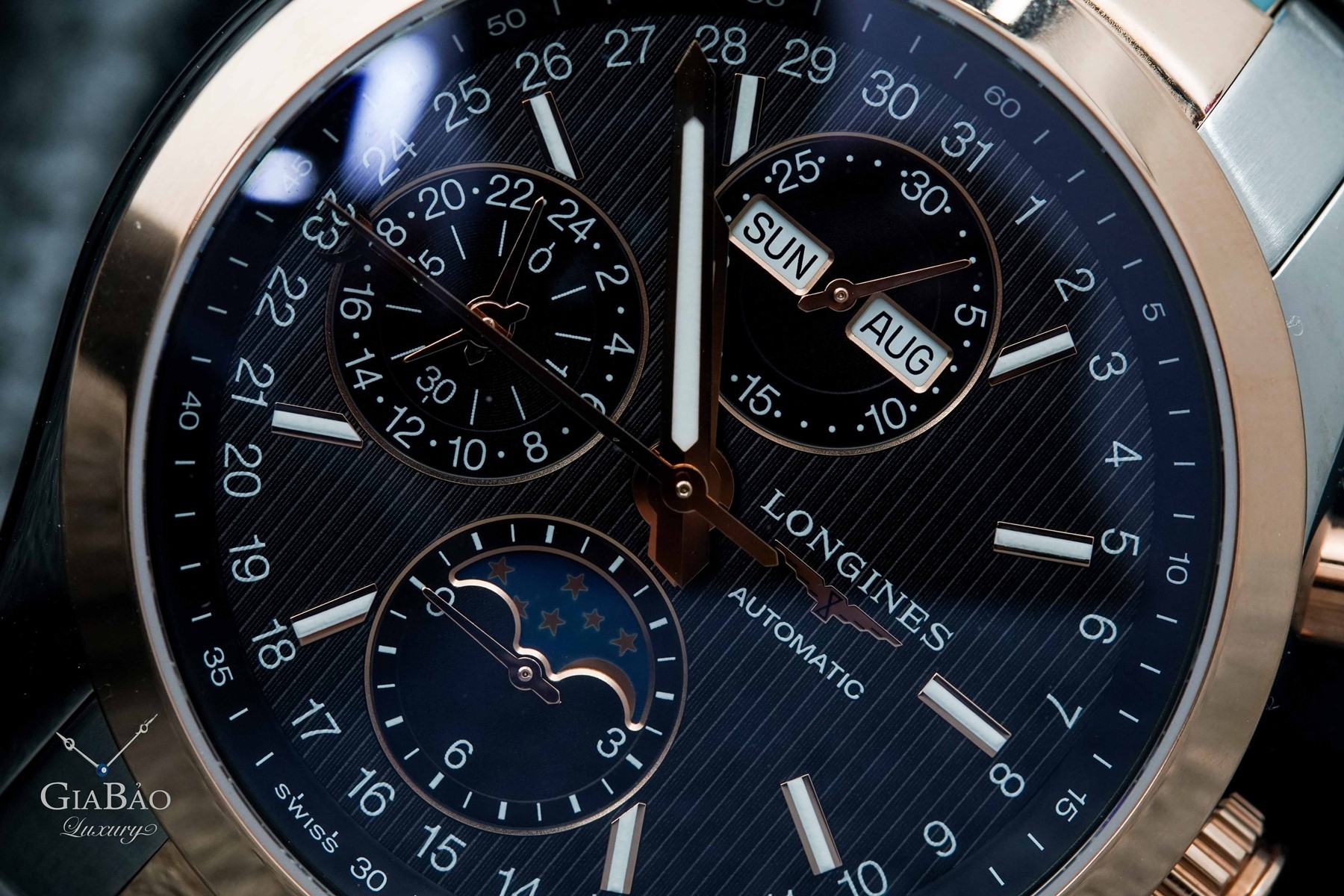 Đồng Hồ Longines Conquest Chronograph Moonphase Mặt Đen