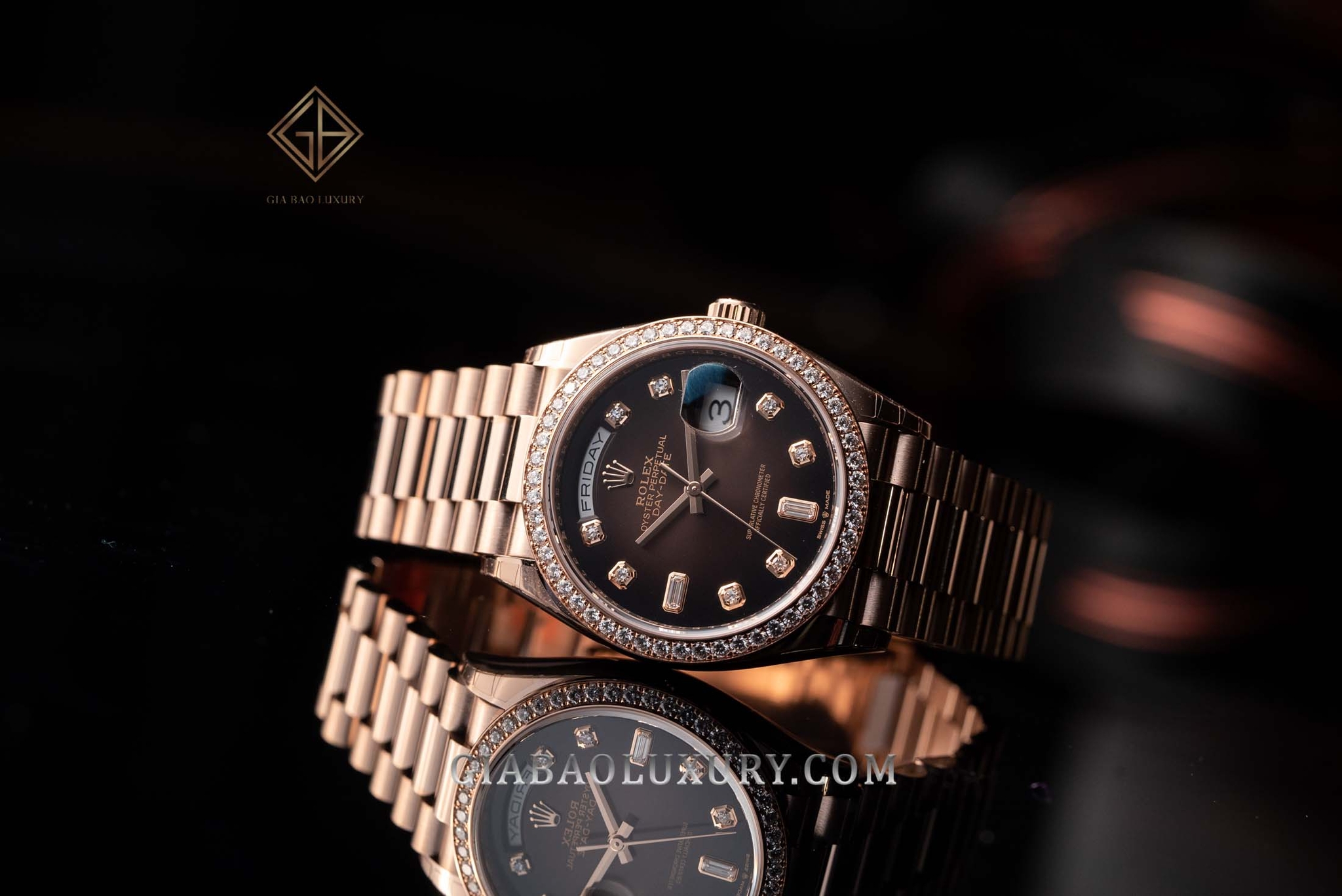 Đồng Hồ Rolex Day-Date 36 128345RBR Mặt Số Ombré Nâu
