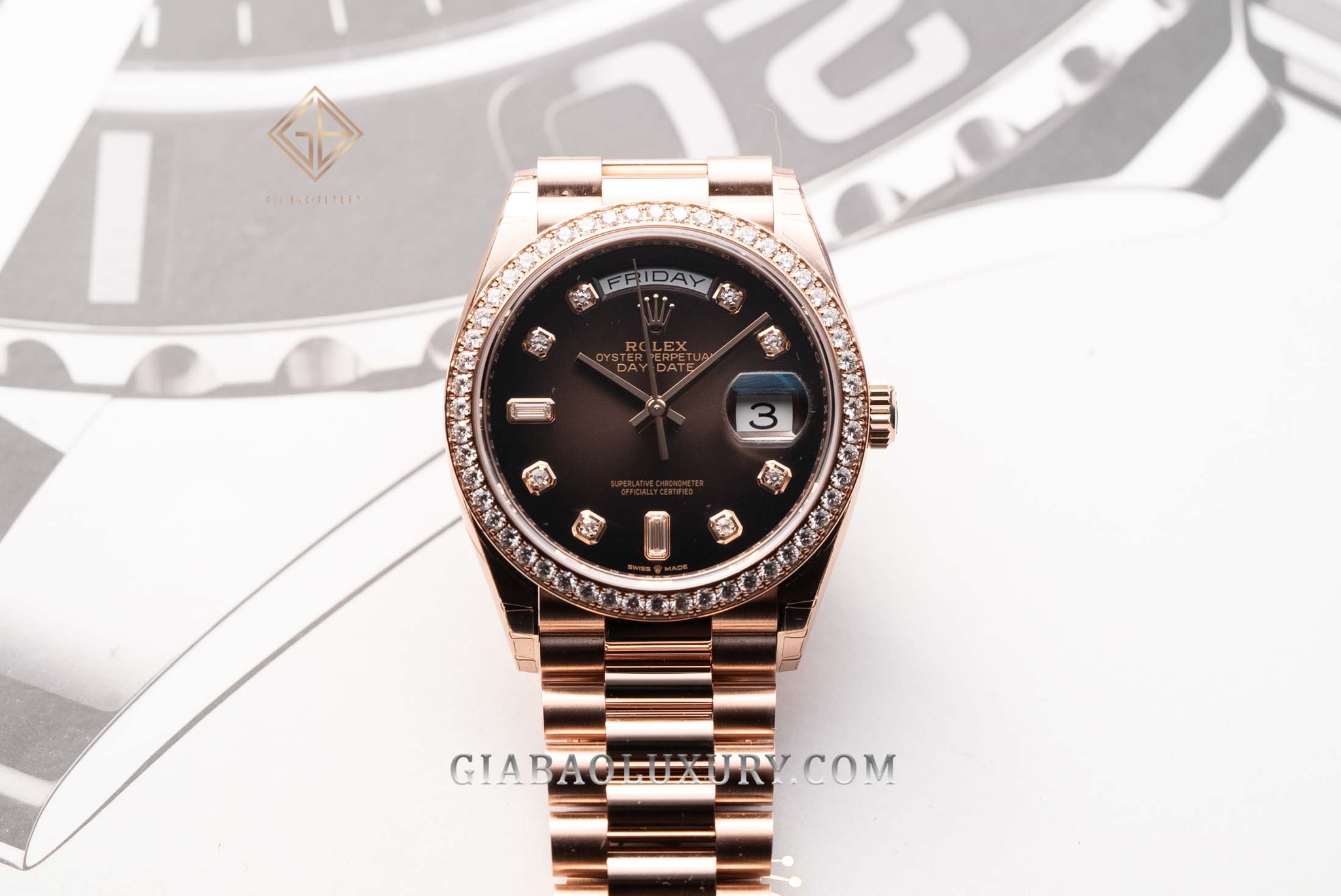 Đồng Hồ Rolex Day-Date 36 128345RBR Mặt Số Ombré Nâu