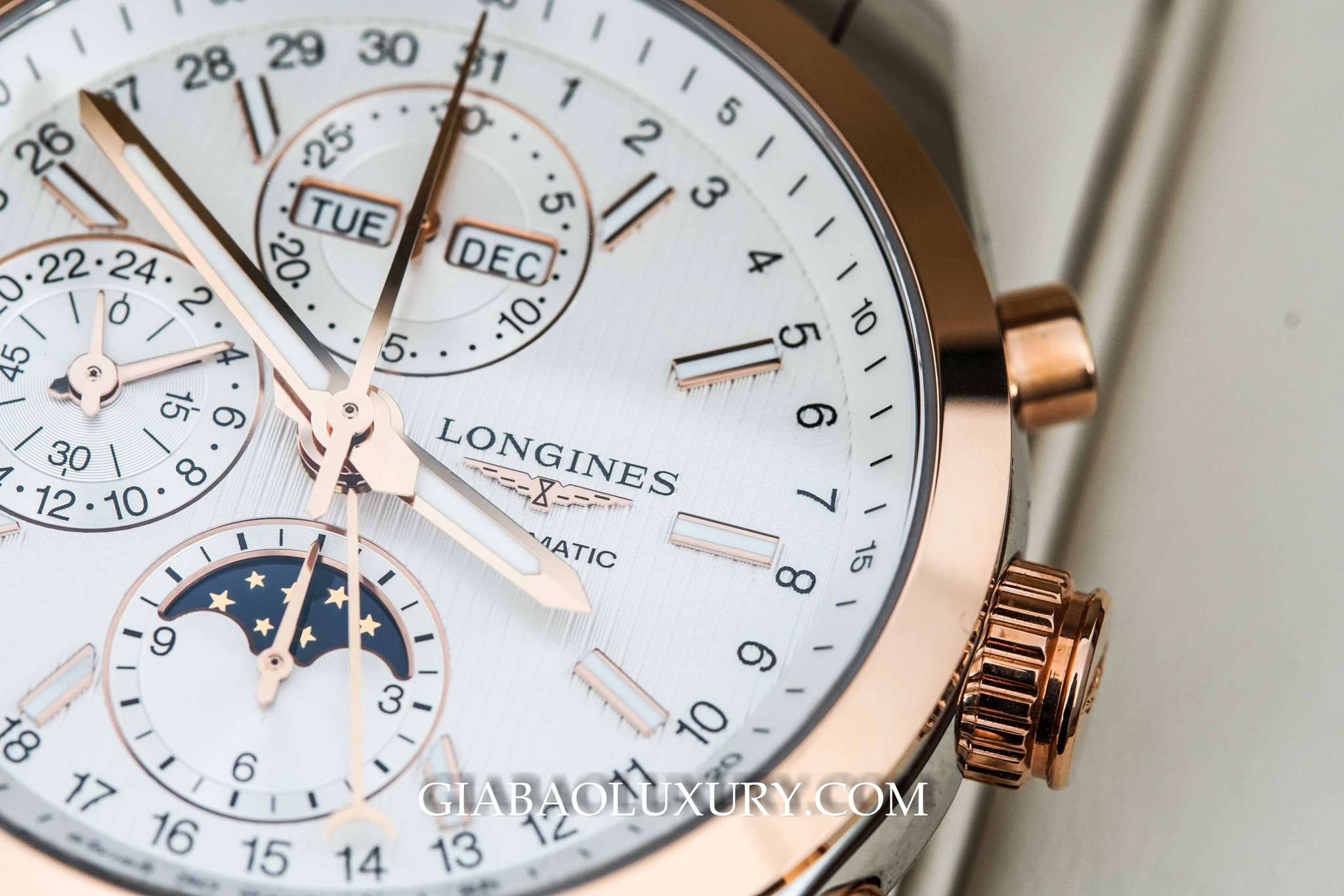 đồng hồ longines chronograph moonphase mặt trắng