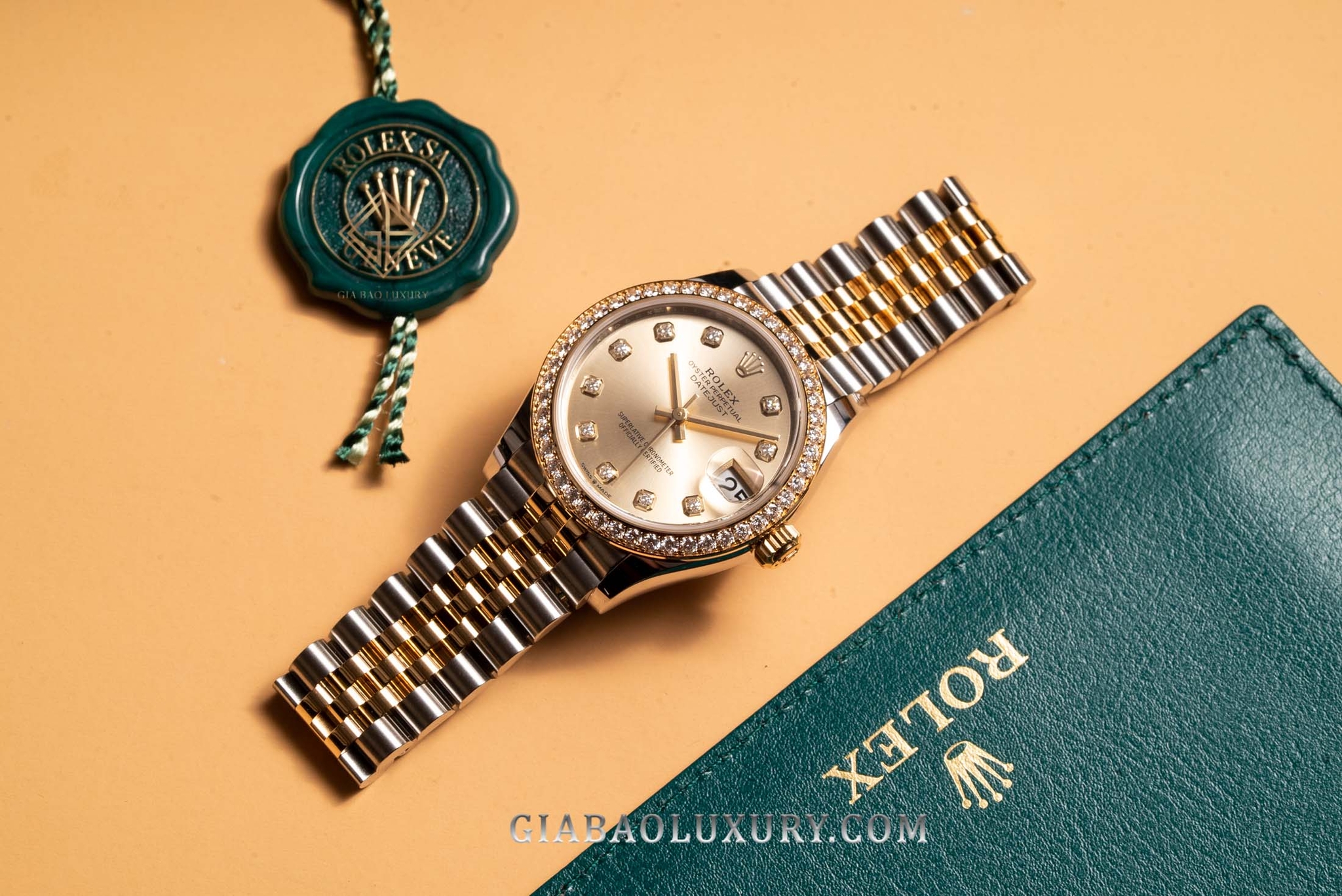 Đồng Hồ Rolex Datejust 31 278383RBR Mặt Số Vàng Champagne Nạm Kim Cương