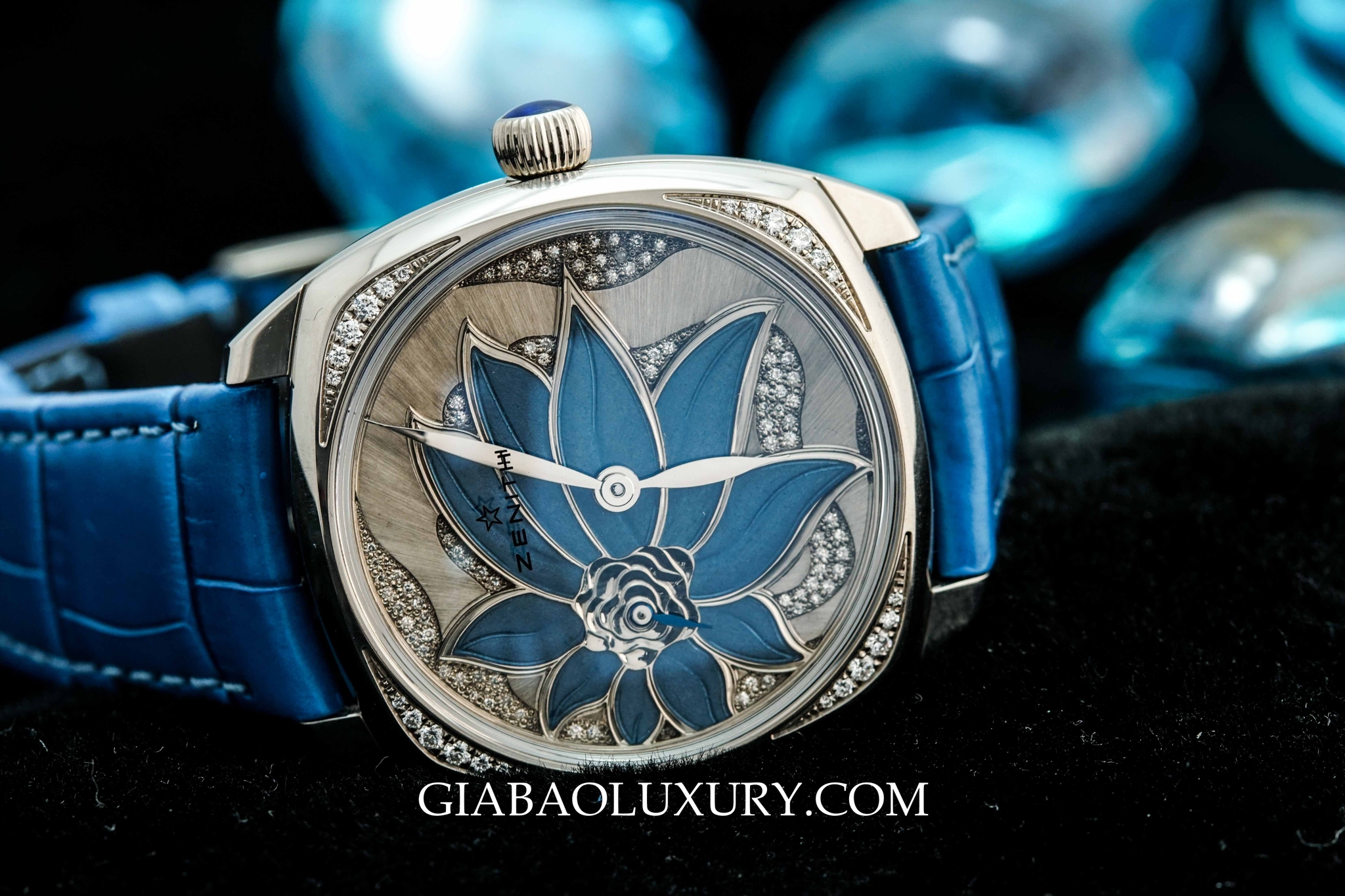 Đồng Hồ Zenith Star Blue Enameled Flower Dial