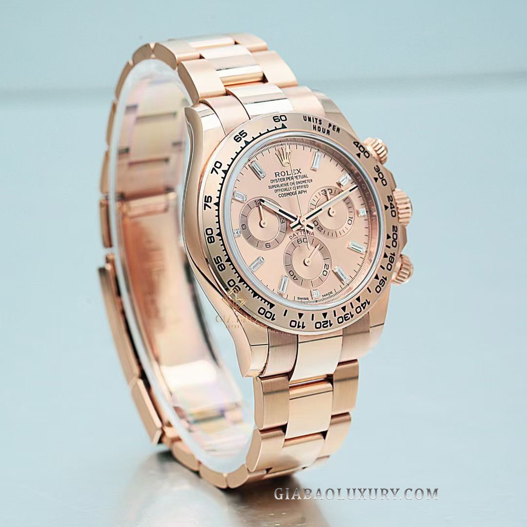 Đồng Hồ Rolex Cosmograph Daytona 116505 Mặt Số Sundust Cọc Số Kim Cương Baguette