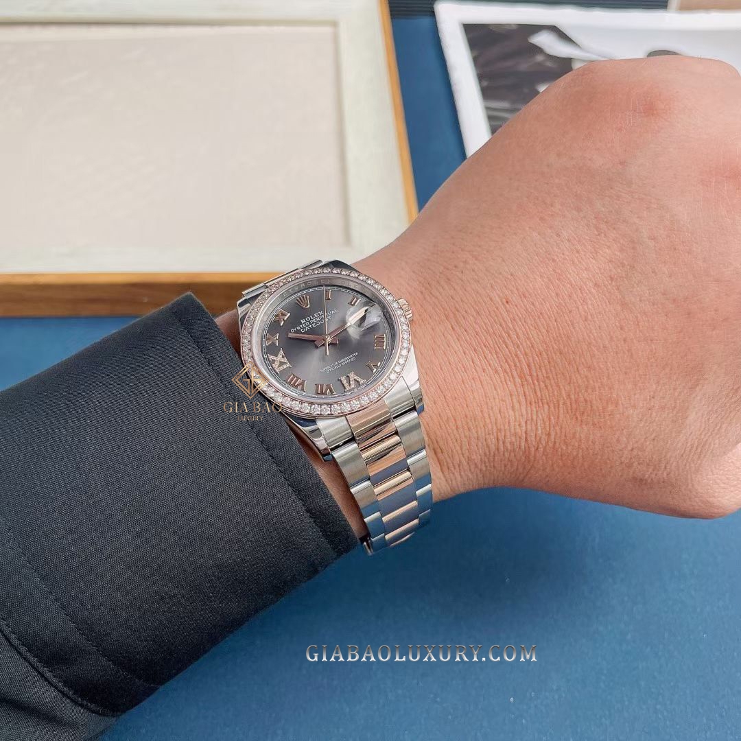 Đồng Hồ Rolex Datejust 36 126281RBR Mặt Số Rhodium Tối Cọc Số La Mã Dây Đeo Oyster