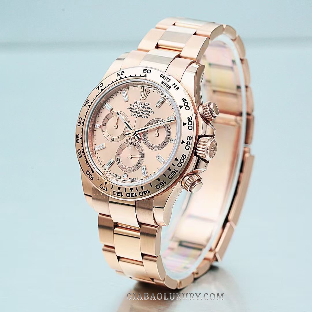 Đồng Hồ Rolex Cosmograph Daytona 116505 Mặt Số Sundust Cọc Số Kim Cương Baguette