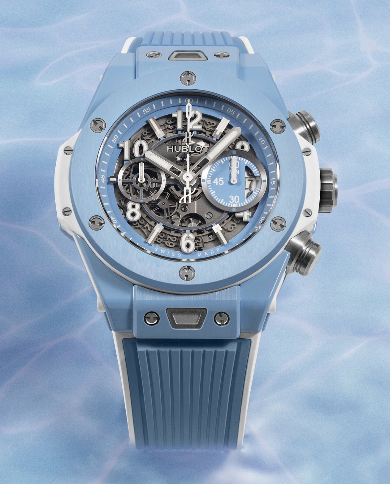 Giải nhiệt mùa hè với mẫu đồng hồ Hublot Big Bang Unico 45 Sky Blue giới hạn