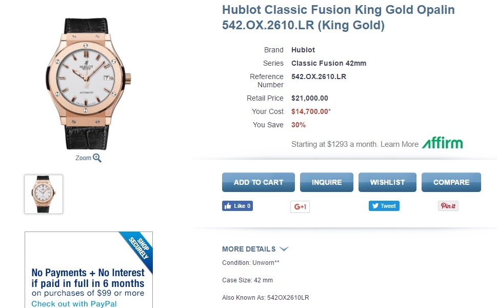 Đồng Hồ Hublot Classic Fusion 42mm 542.OX.2610.LR