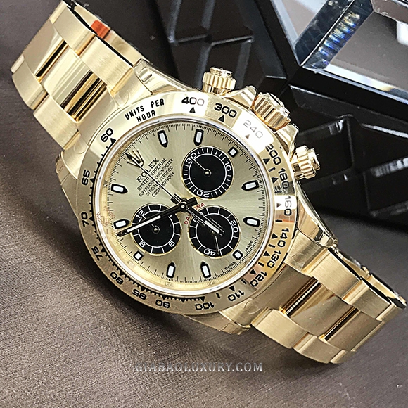 Đồng Hồ Rolex Cosmograph Daytona 116508 Mặt Số Vàng Champagne Đen
