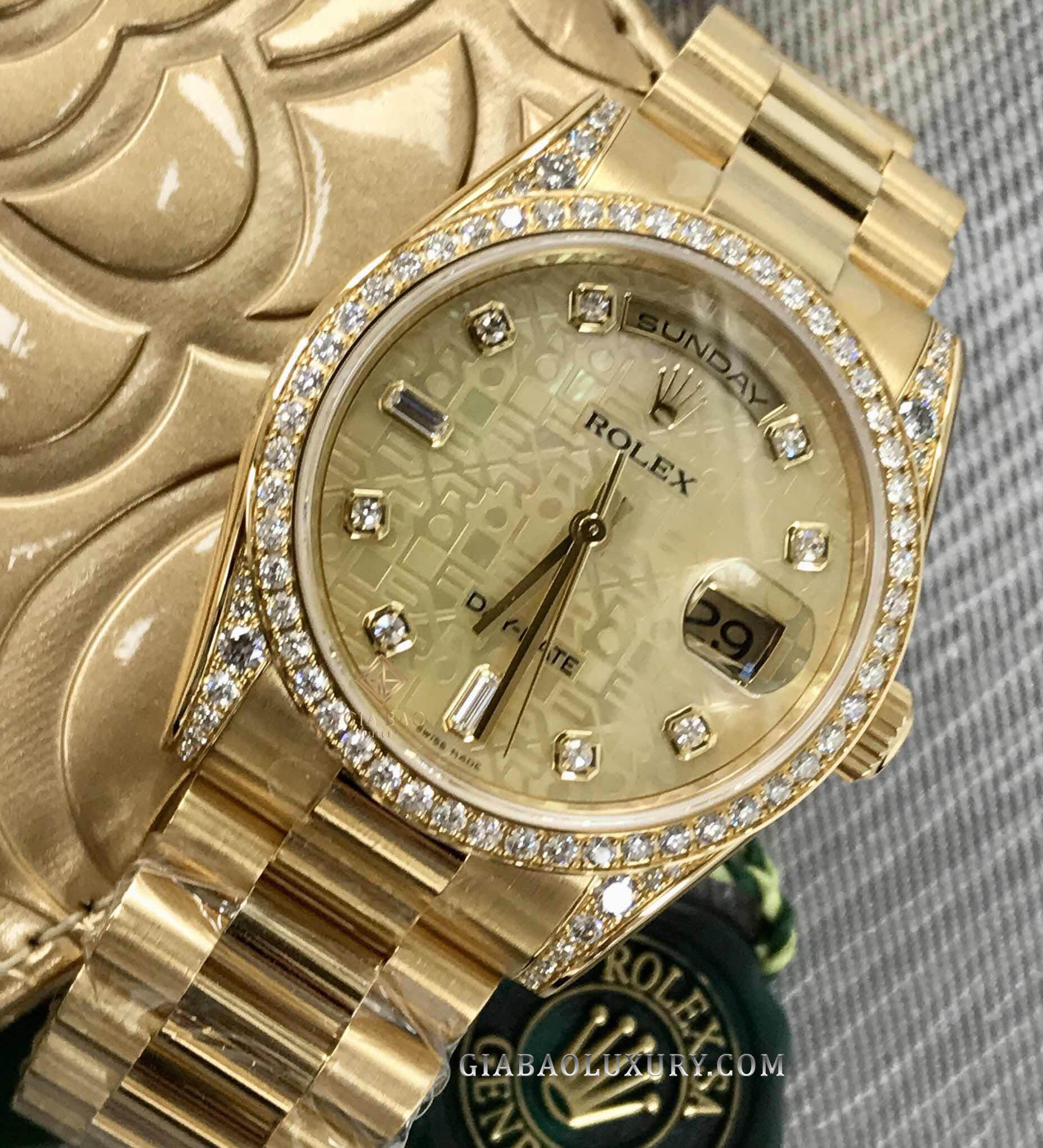 Đồng Hồ Rolex Day-Date 36 118388 Mặt Số Vi Tính Vàng Champagne