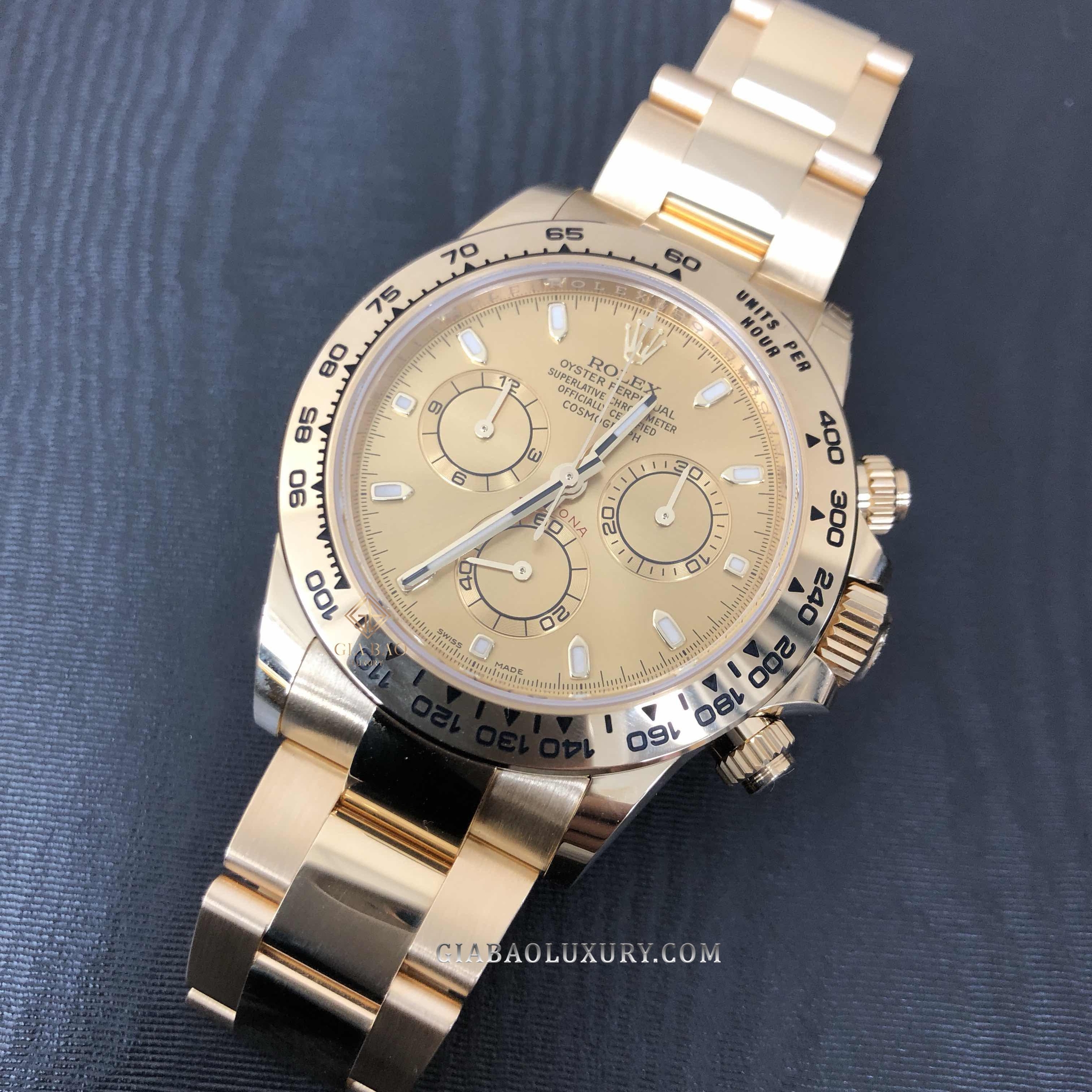 Đồng Hồ Rolex Cosmograph Daytona 116508 Mặt Số Vàng Champagne