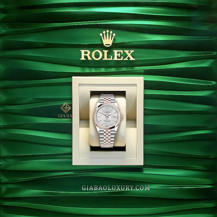 Đồng Hồ Rolex Datejust 36 126201 Mặt Số Cây Nhiệt Đới Bạc Cọc Số Dạ Quang