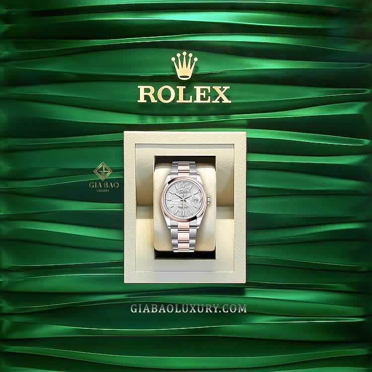 Đồng Hồ Rolex Datejust 36 126201 Mặt Số Cây Nhiệt Đới Bạc Cọc Số Dạ Quang Dây Đeo Oyster