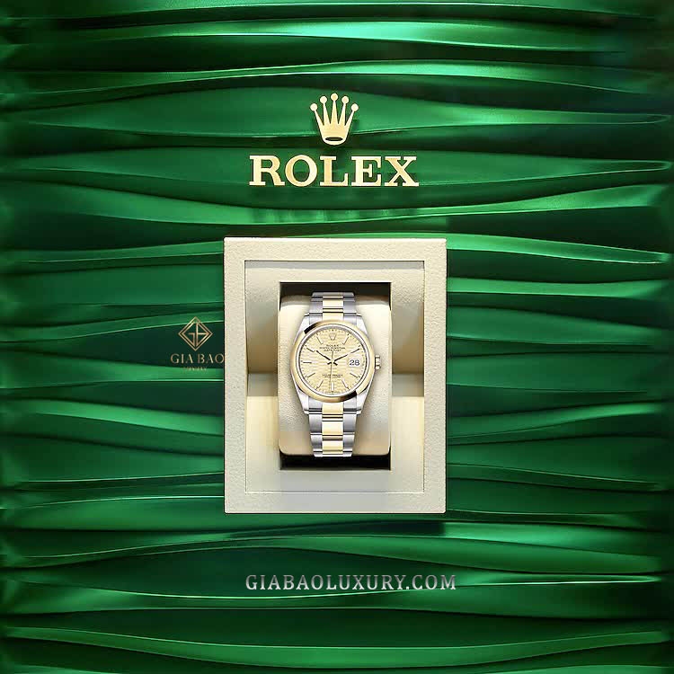 Đồng Hồ Rolex Datejust 36 126203 Mặt Số Vàng Champagne Vân Gấp Nếp Dây Đeo Oyster