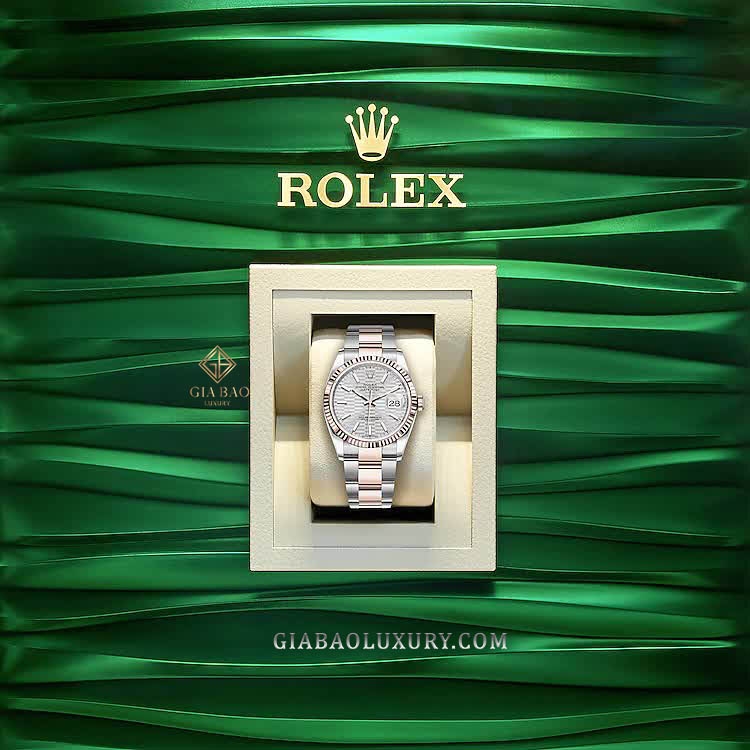 Đồng Hồ Rolex Datejust 36 126231 Mặt Số Bạc Vân Gấp Nếp Cọc Số Dạ Quang Dây Đeo Oyster