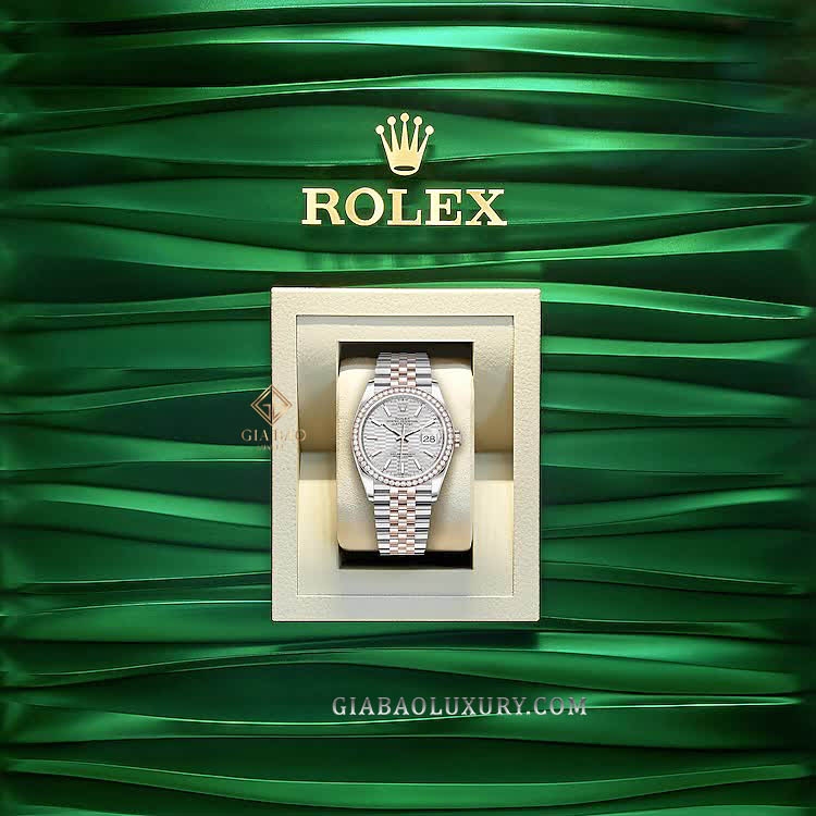 Đồng Hồ Rolex Datejust 36 126281 Mặt Số Bạc Vân Gấp Nếp Cọc Số Dạ Quang