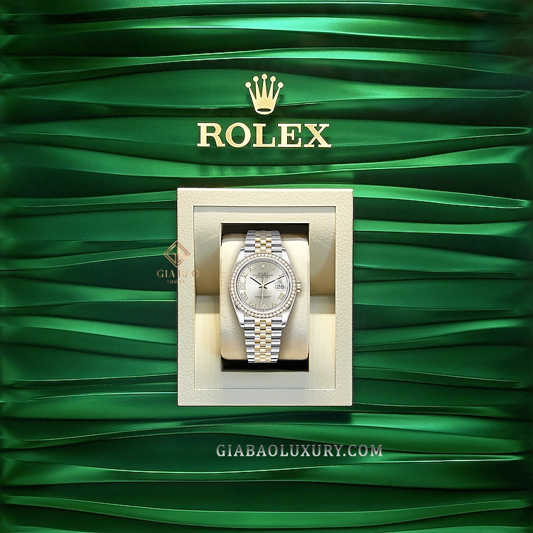 Đồng Hồ Rolex Datejust 36 126283RBR Mặt Số Bạc Cọc Số La Mã Nạm Kim Cương