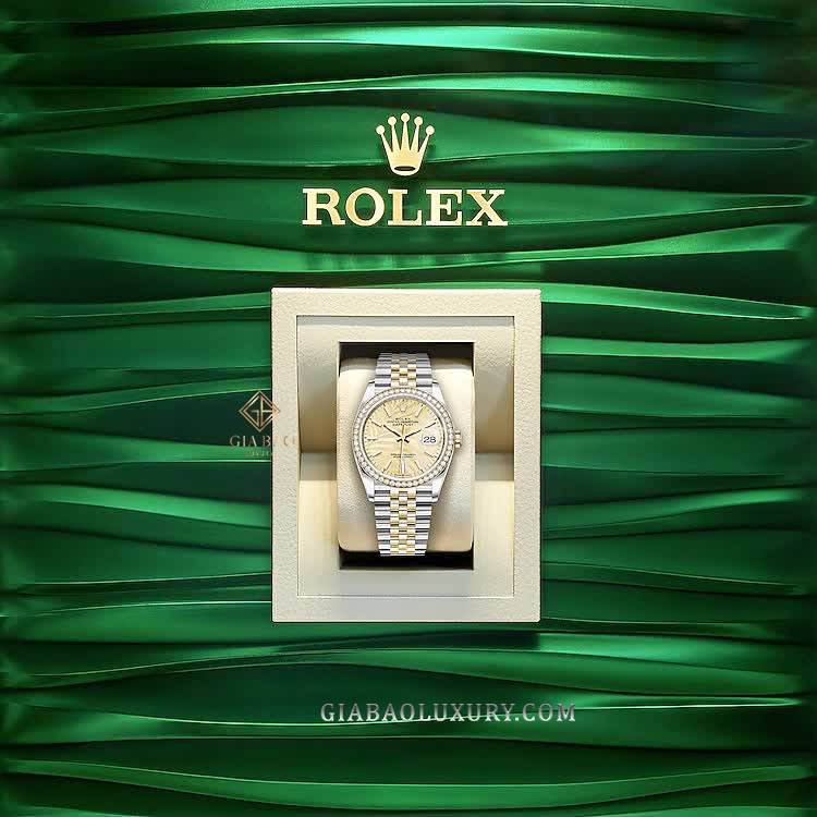 Đồng Hồ Rolex Datejust 36 126283RBR Mặt Số Cây Lá Nhiệt Đới Vàng Champagne Cọc Số Dạ Quang