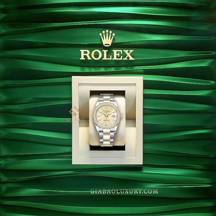 Đồng Hồ Rolex Datejust 36 126283RBR Mặt Số Cây Lá Nhiệt Đới Vàng Champagne Cọc Số Dạ Quang Dây Đeo Oyster