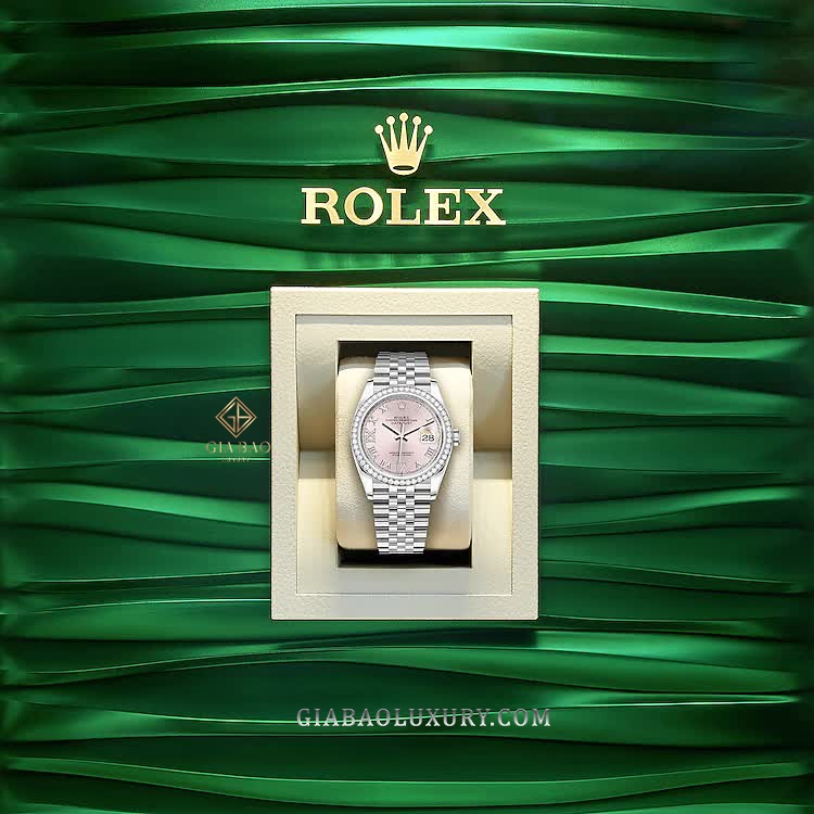 Đồng Hồ Rolex Datejust 36 126284RBR Mặt Số Hồng Cọc Số La Mã Đính Kim Cương