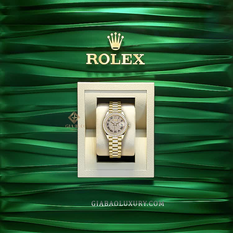 Đồng Hồ Rolex Lady-Datejust 279138 Mặt Số Kim Cương Cọc Số La Mã Đeo President