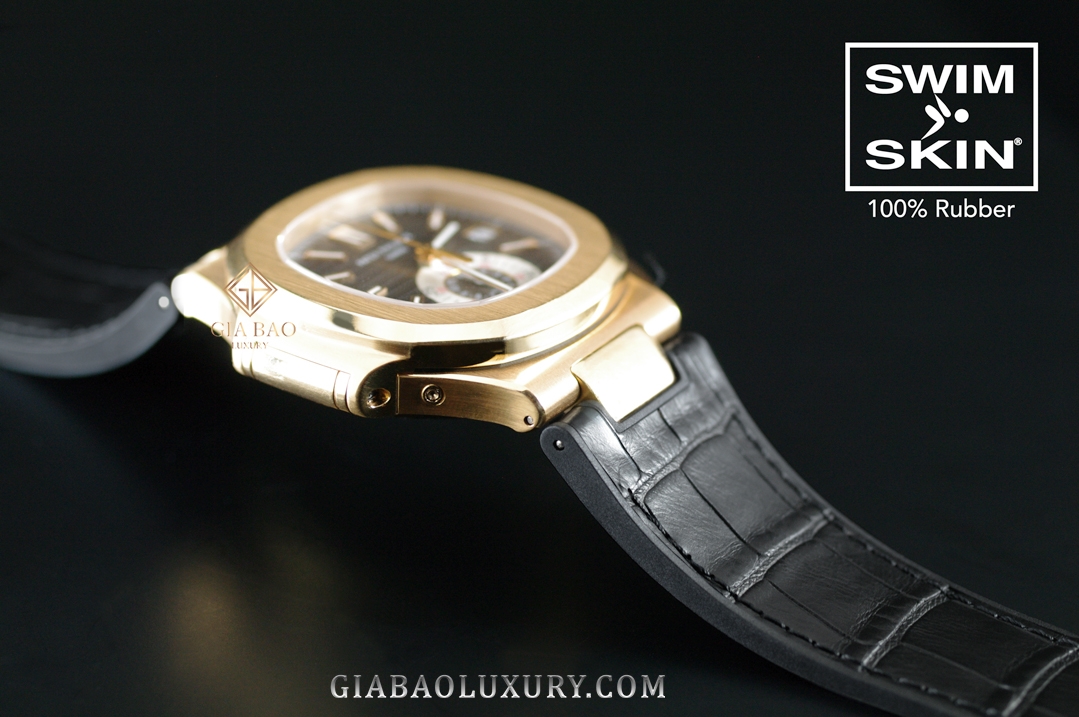 Dây cao su Rubber B dành cho đồng hồ Patek Philippe Nautilus 5712 - SwimSkin® Giả Da Cá Sấu