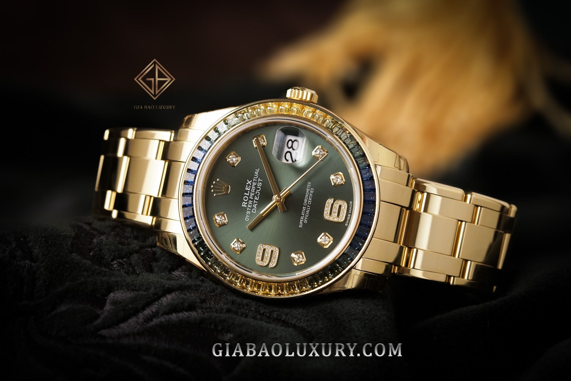 Đồng hồ Rolex Pearlmaster 39 86348SABLV Mặt Số Xanh Oliu