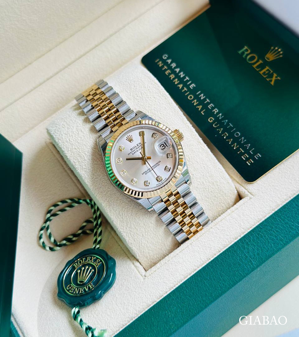 Đồng Hồ Rolex Lady Datejust 31 278273 Mặt Số Bạc Cọc Số Nạm Kim Cương