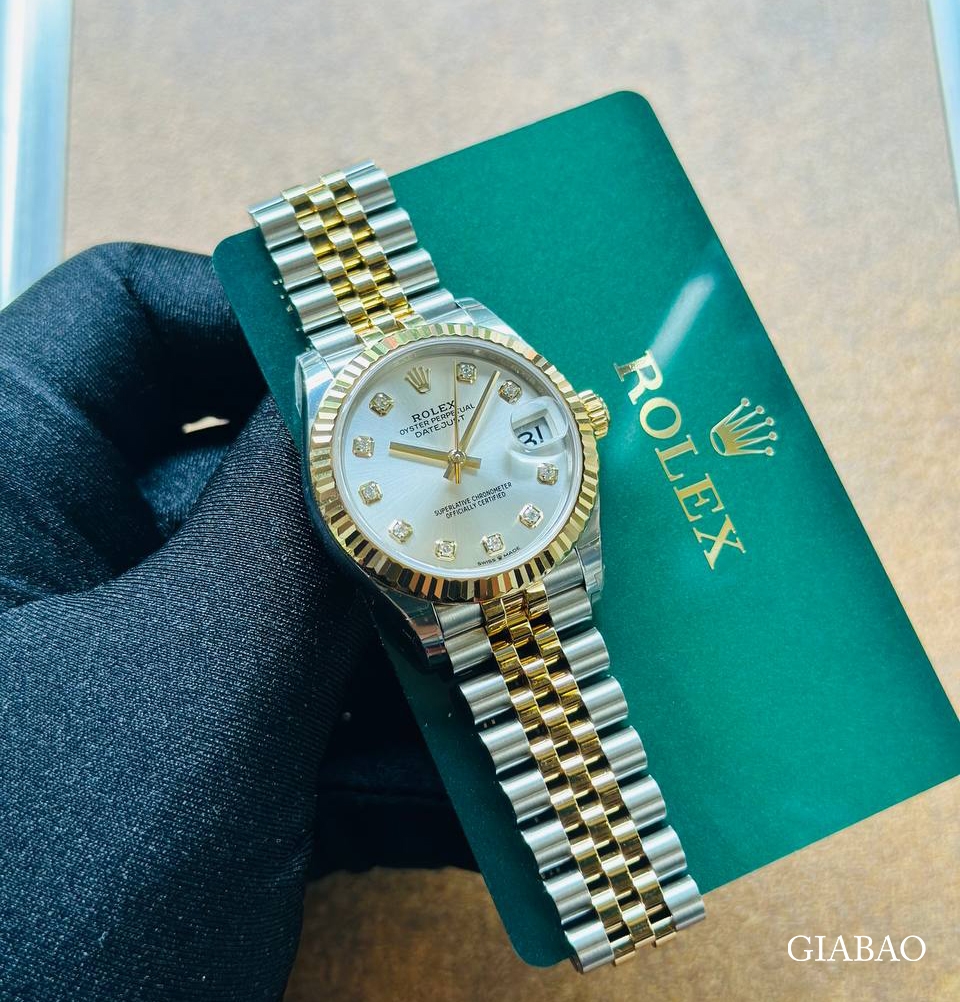 Đồng Hồ Rolex Lady Datejust 31 278273 Mặt Số Bạc Cọc Số Nạm Kim Cương