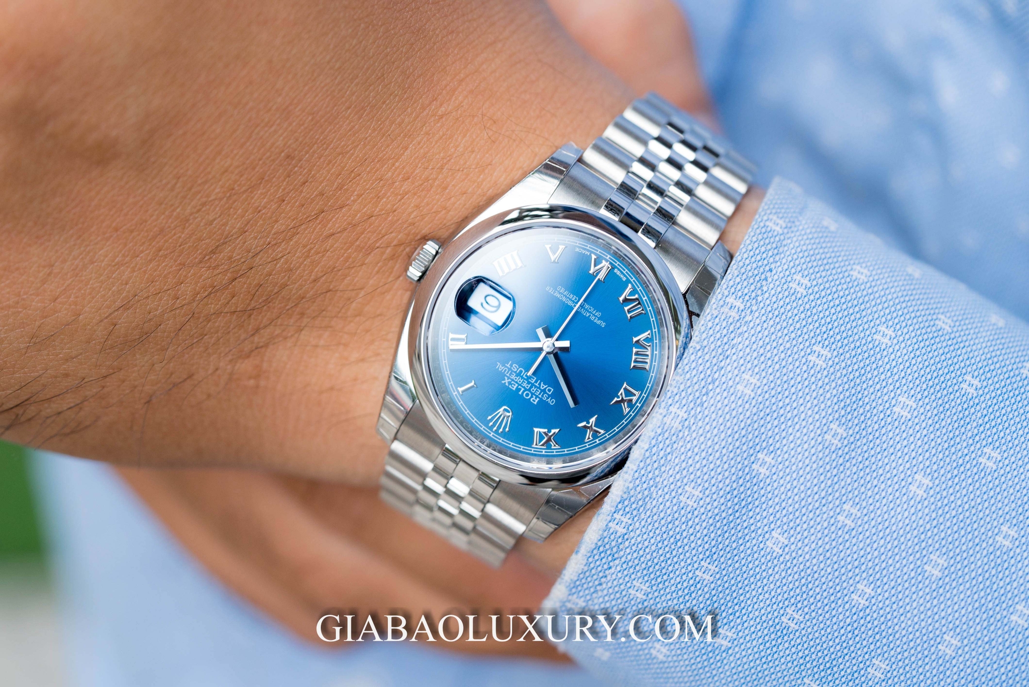 Đồng Hồ Rolex Datejust 116200 Mặt Số Xanh Cọc Số La Mã