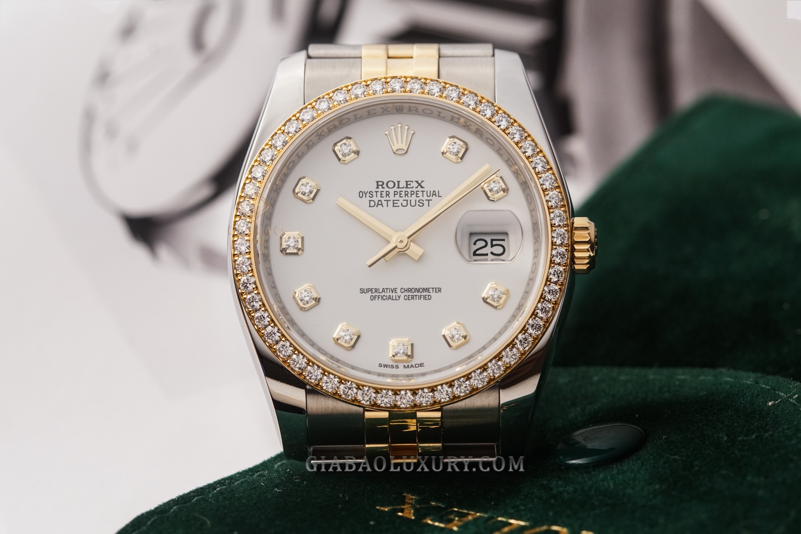 Đồng Hồ Rolex Datejust 36 116243 Mặt Số Trắng Cọc Số Kim Cương