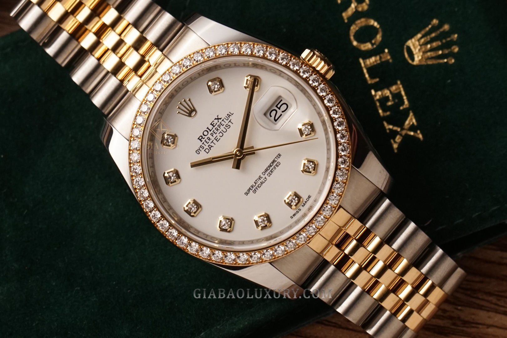 Đồng Hồ Rolex Datejust 36 116243 Mặt Số Trắng Cọc Số Kim Cương