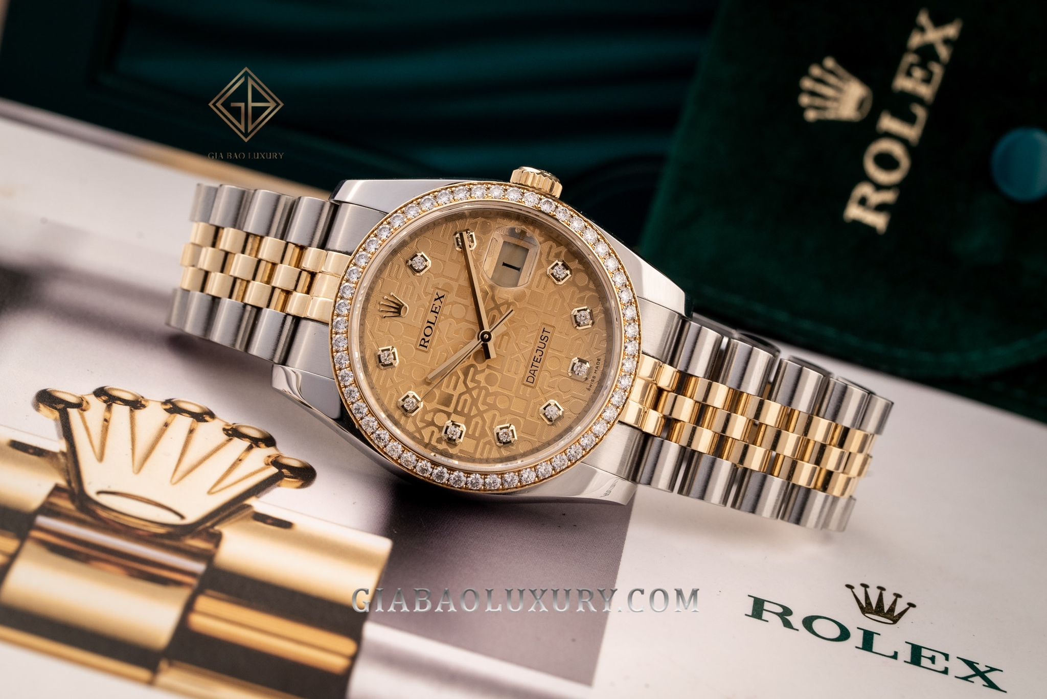 Đồng hồ Rolex Datejust 36mm 116243 Mặt vi tính vàng Vành kim cương