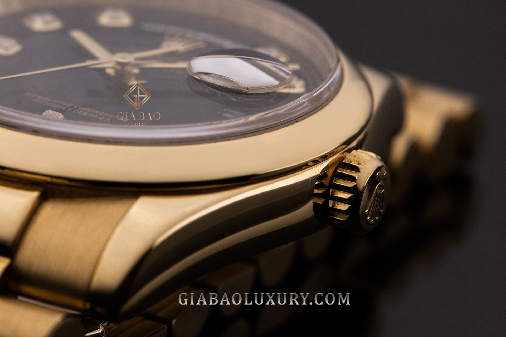  Đồng hồ Rolex Day-Date 36 118208 Mặt Số Đen Cọc Số Kim Cương