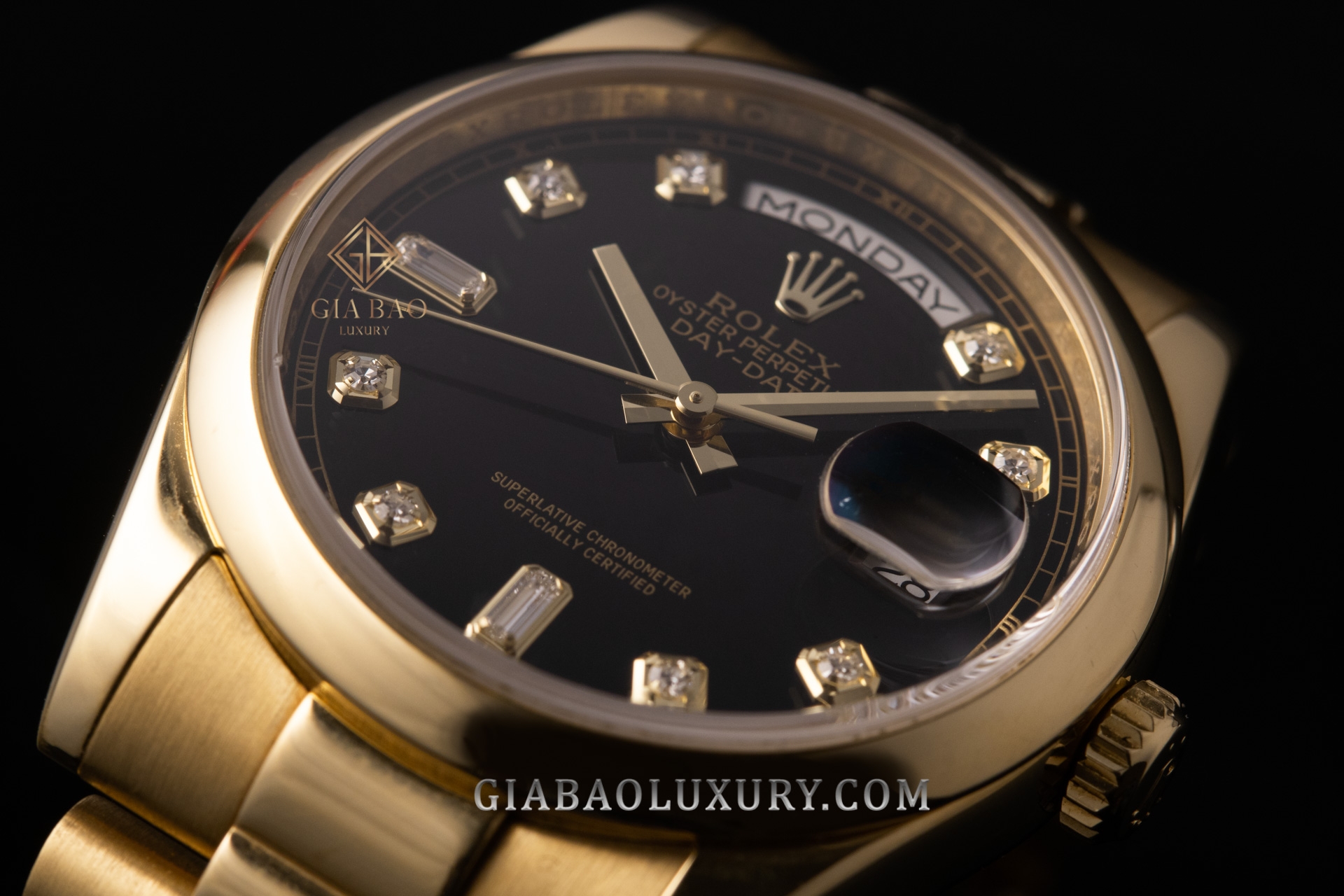  Đồng hồ Rolex Day-Date 36 118208 Mặt Số Đen Cọc Số Kim Cương