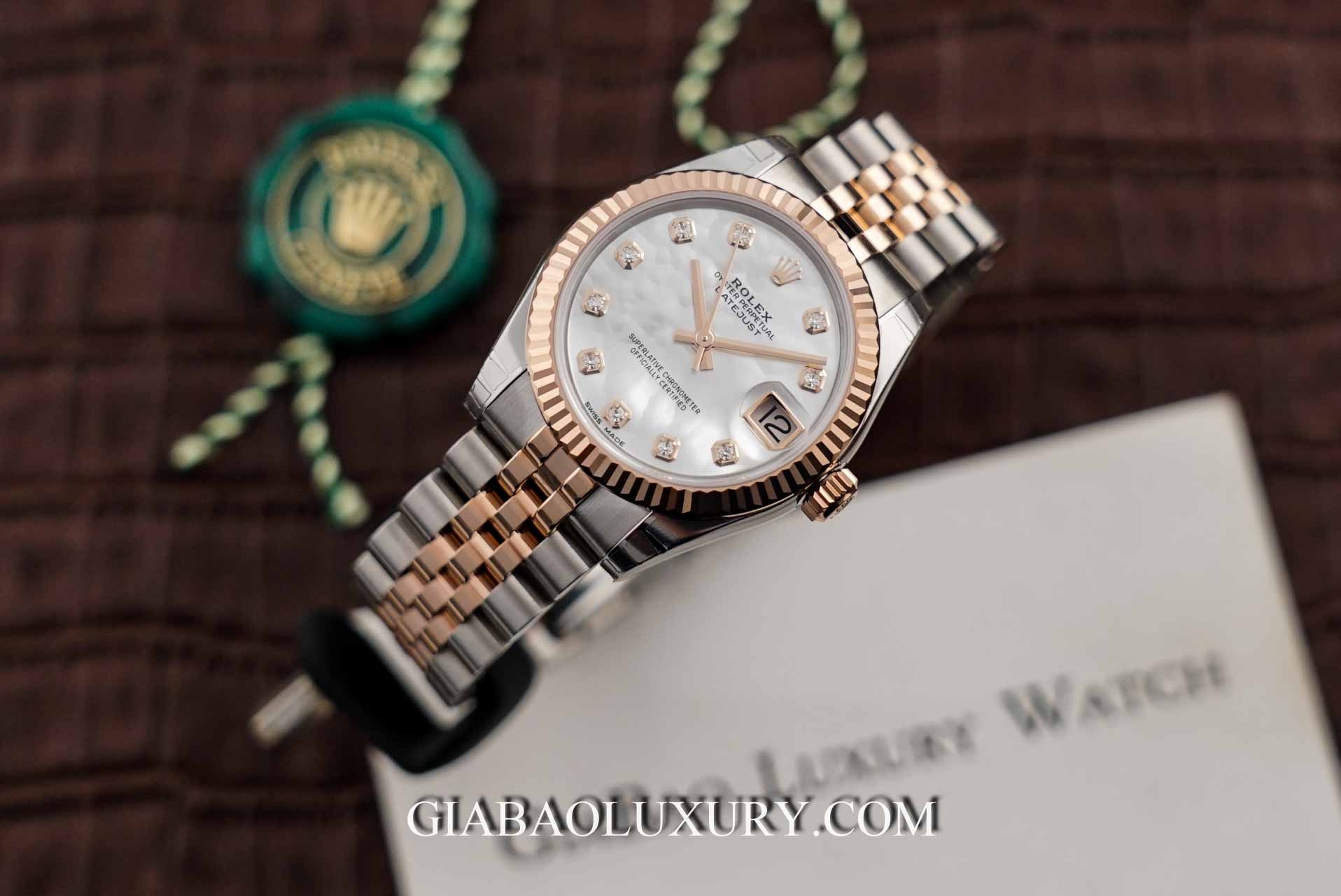 Đồng hồ Rolex Lady-Datejust 178271 Mặt Số Vỏ Trai Trắng Nạm Kim Cương