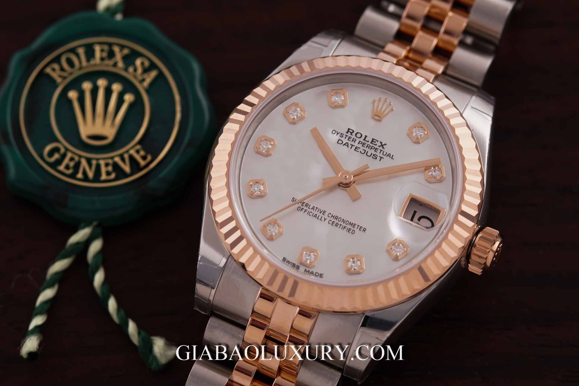 Đồng hồ Rolex Lady-Datejust 178271 Mặt Số Vỏ Trai Trắng Nạm Kim Cương
