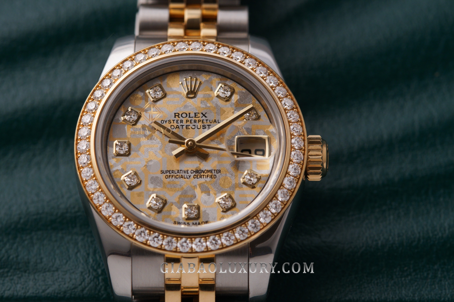 Đồng Hồ Rolex Lady-Datejust 26 179383 Mặt Số Họa Tiết Vi Tính Hoa Vàng Nạm Kim Cương