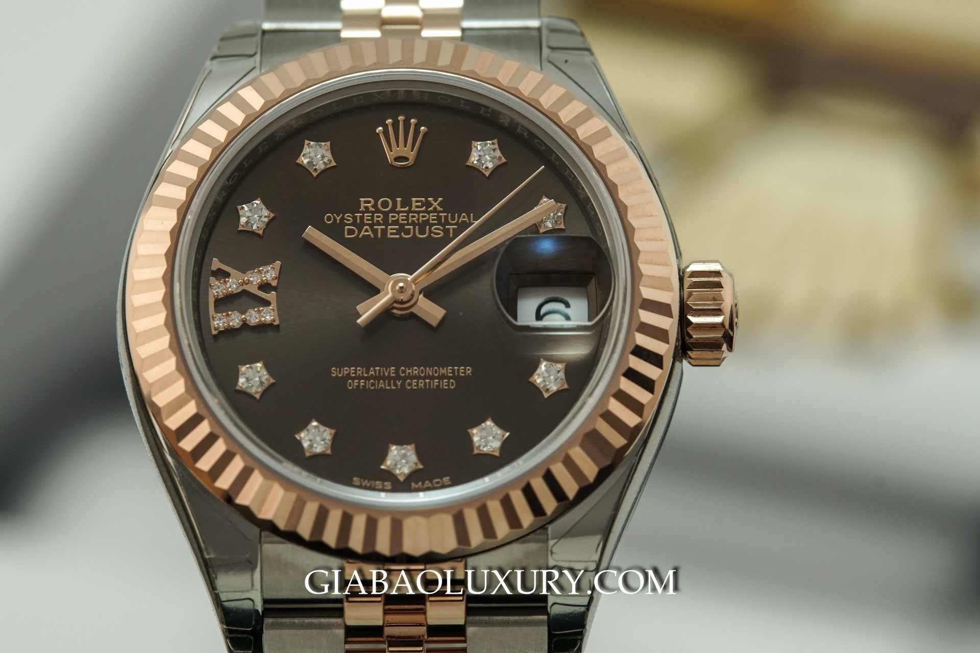 Đồng hồ Rolex Lady-Datejust 279171 Mặt chocolate cọc số kim cương la mã