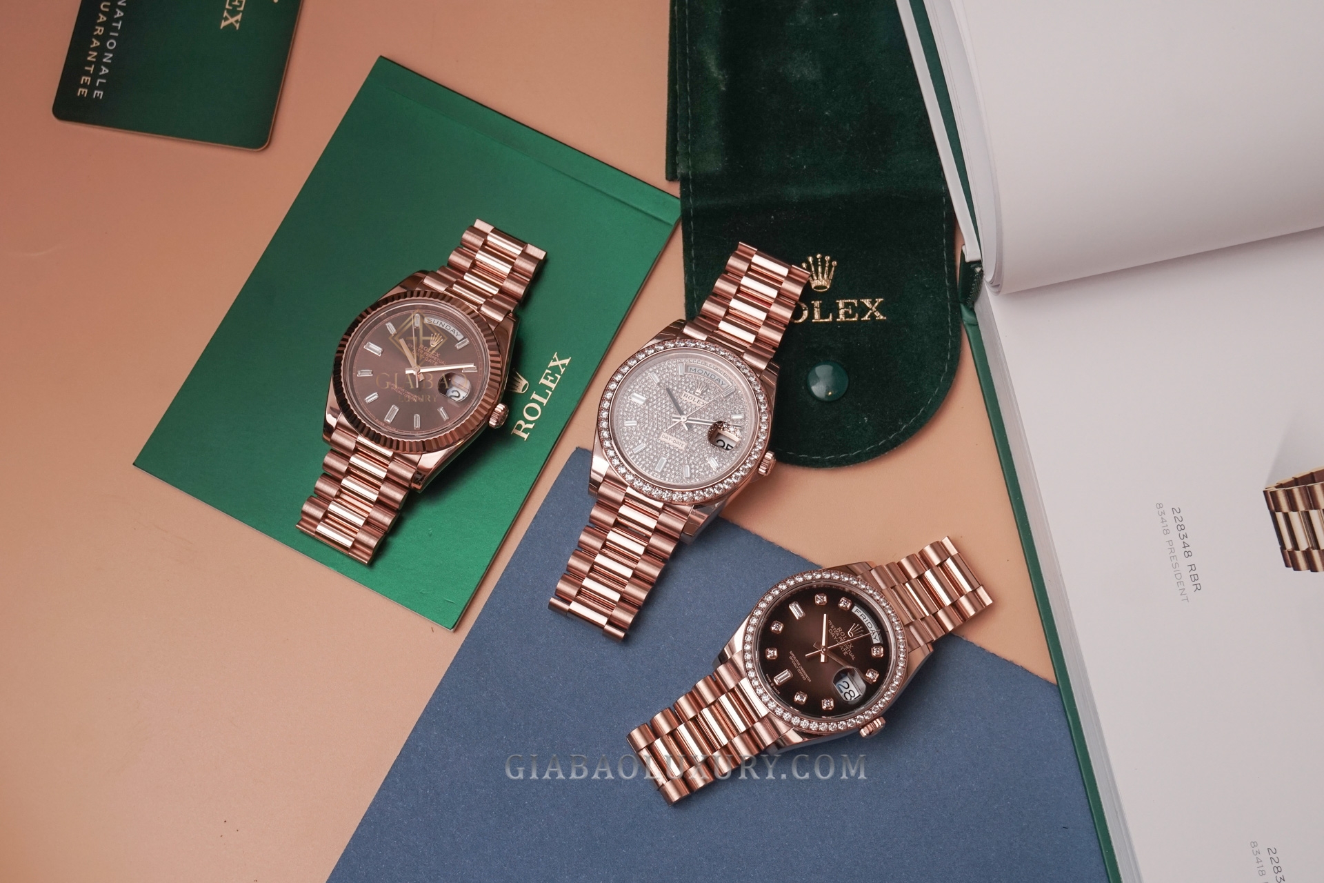 Đồng Hồ Rolex Day-Date 40 228235 Mặt Số Chocolate Nạm Kim Cương