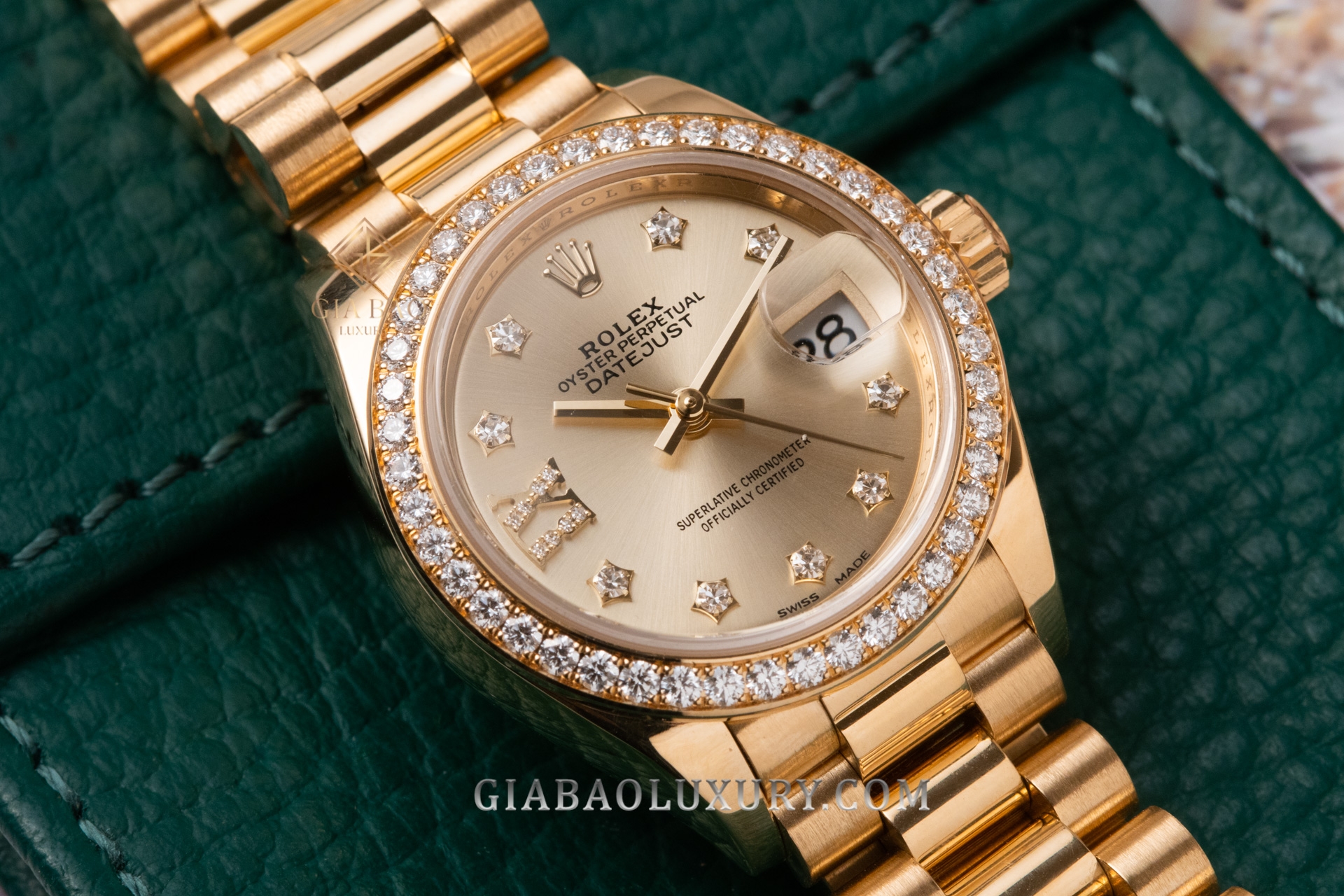 Đồng Hồ Rolex Lady-Datejust 279138 Mặt Số Champagne  Cọc Số Sao La Mã Dây Đeo President