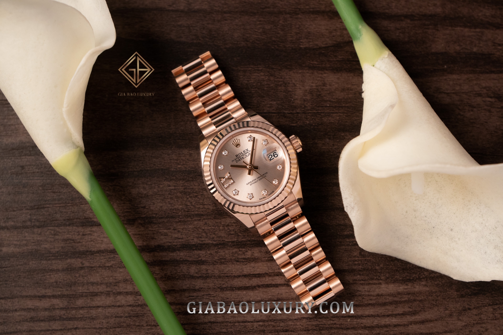 Đồng hồ Rolex Lady-Datejust 279175 Mặt Số Sundust Cọc Số Sao, La Mã Dây Đeo President