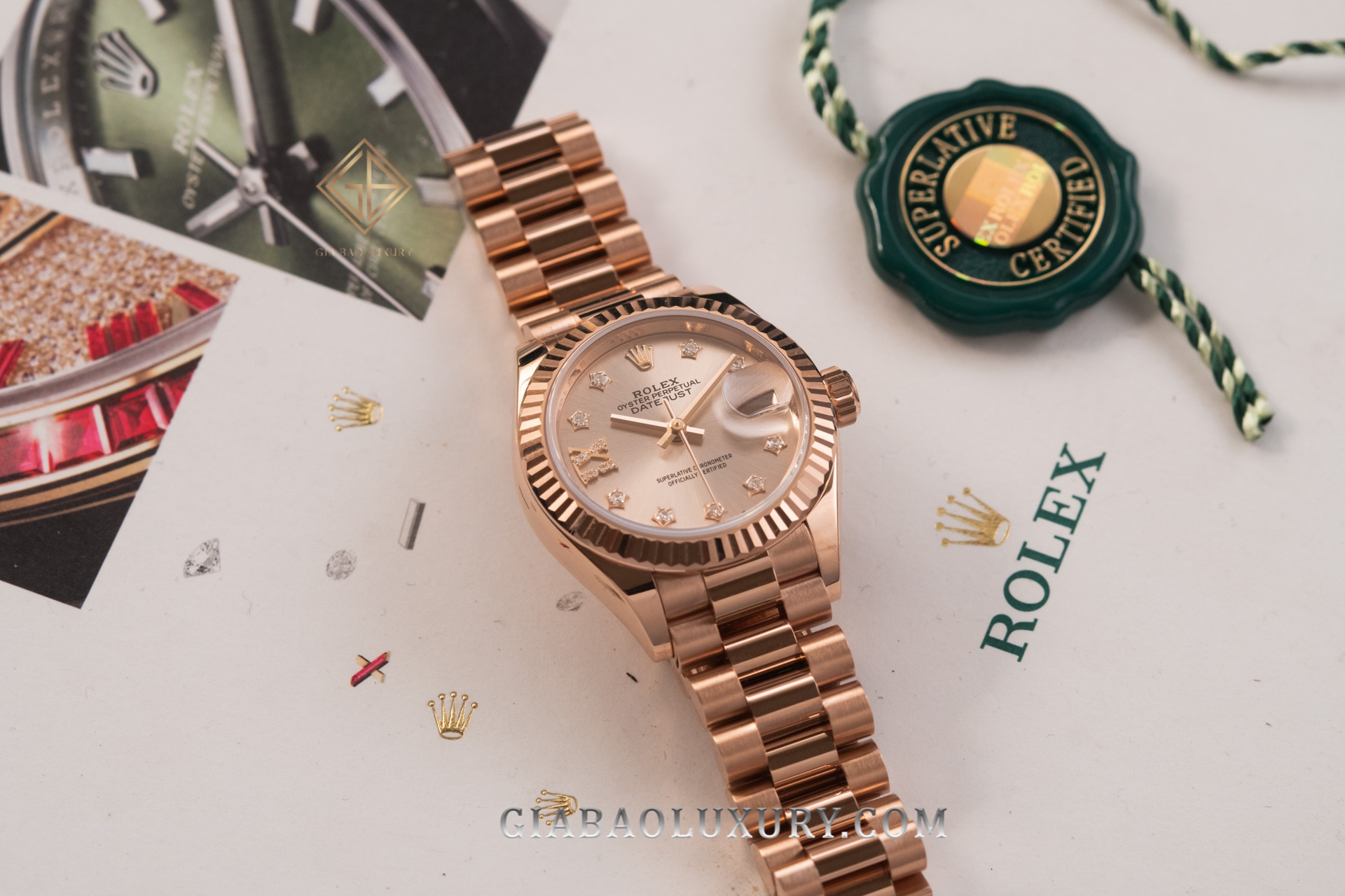 Đồng hồ Rolex Lady-Datejust 279175 Mặt Số Sundust Cọc Số Sao, La Mã Dây Đeo President