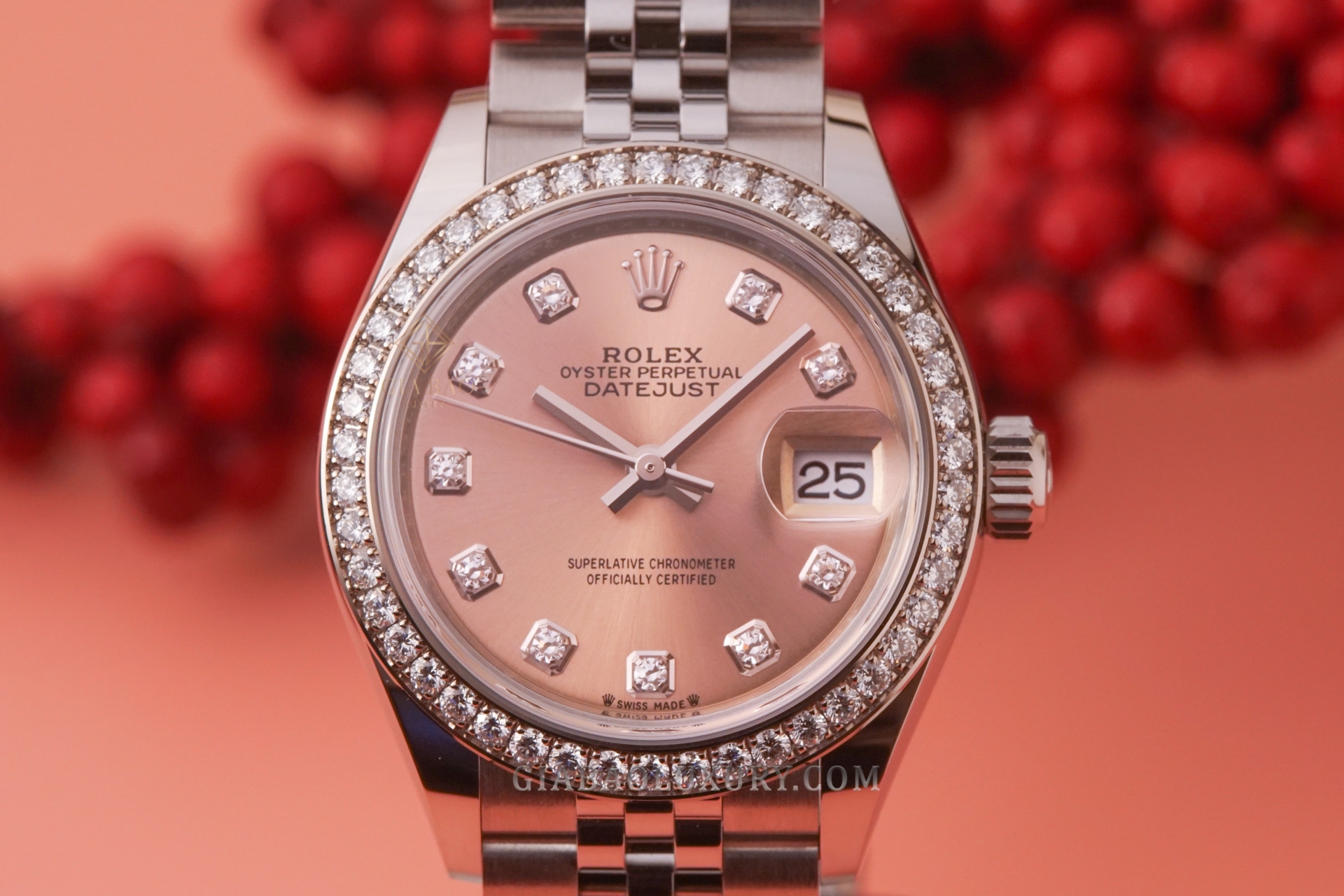 Đồng Hồ Rolex Datejust 28 279384 Mặt Số Hồng Nạm Kim Cương