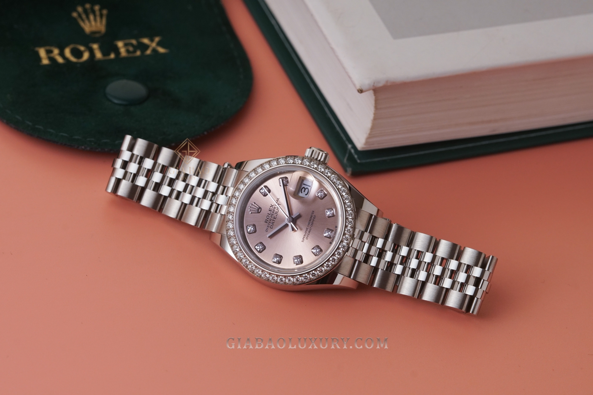 Đồng Hồ Rolex Datejust 28 279384 Mặt Số Hồng Nạm Kim Cương