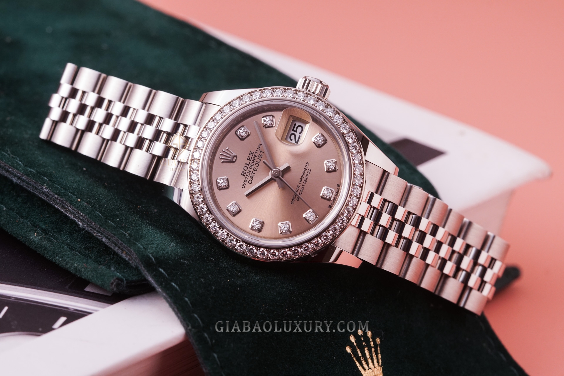 Đồng Hồ Rolex Datejust 28 279384 Mặt Số Hồng Nạm Kim Cương